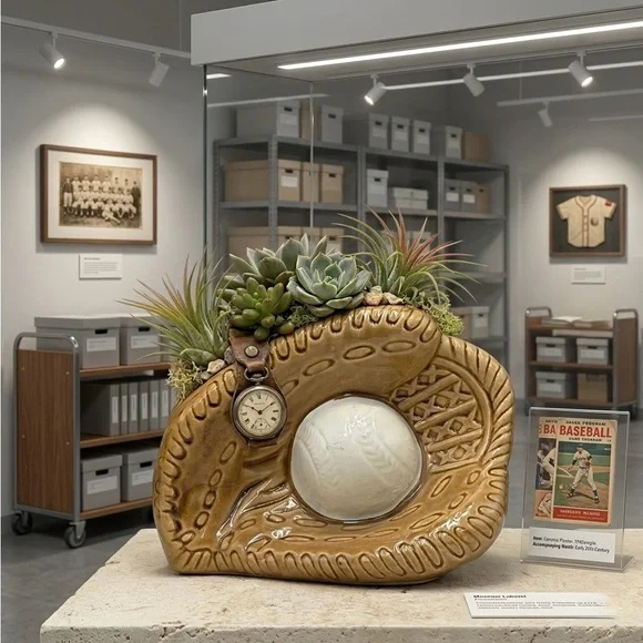 Vintage Ceramic Baseball Glove Planter, Sports Themed Succulent Pot, Coach Gift - Picture 12 of 12